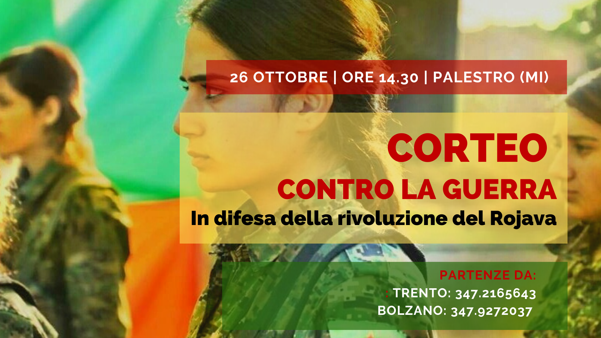 Corteo a Milano sabato 26 ottobre in difesa della Rivoluzione nel Rojava